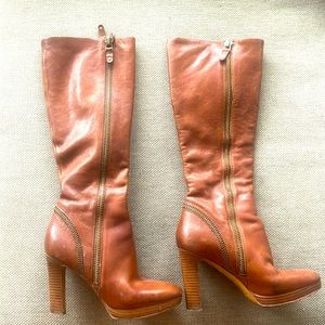 Light brown real leather knee high boots